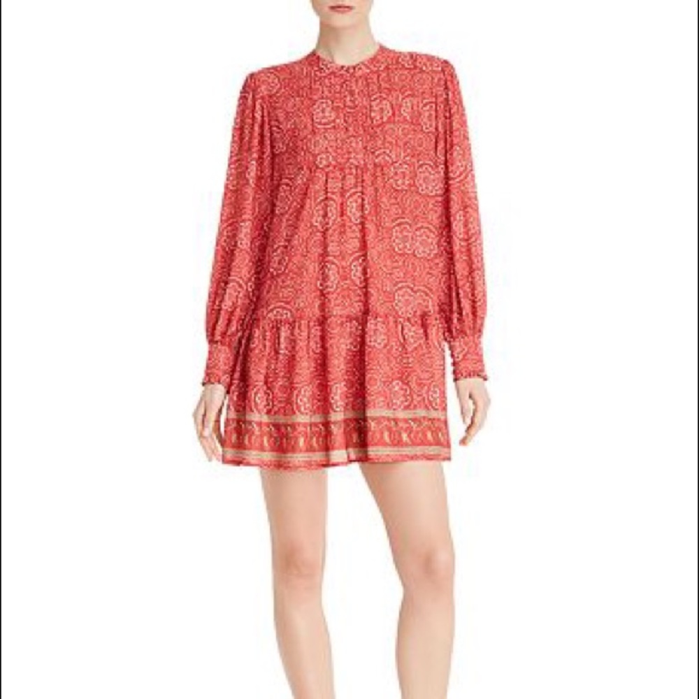Bloomingdale’s AQUA Medallion Paisley Shift Red Long-Sleeve Dress - Sz S